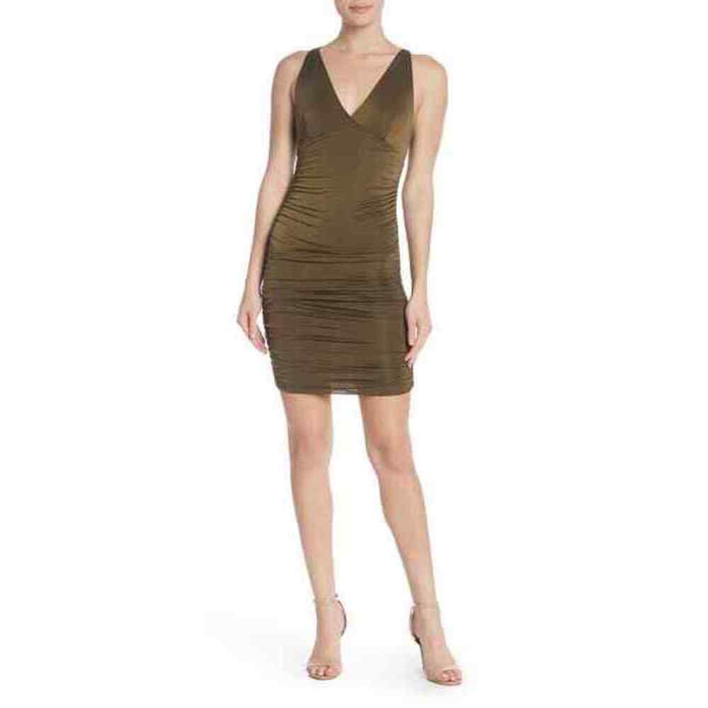 Love X Design V-Neck Ruched Bodycon Dress Dark Olive Size S NWT